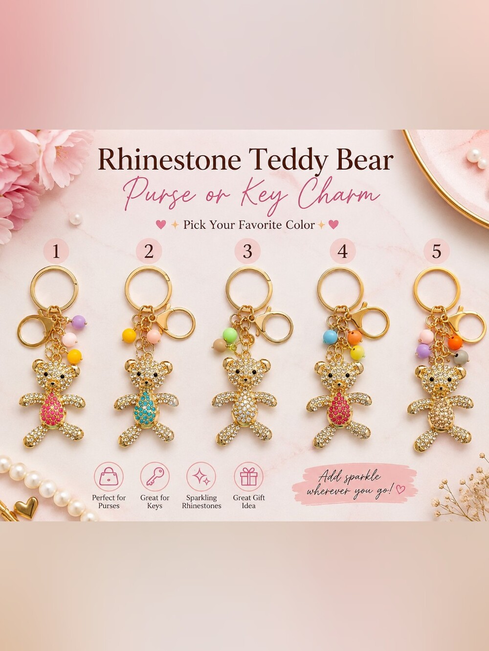 Rhinestone Teddy Bear Purse & Key Charm – Pick Your Favorite Color 🧸✨ - Picture 5 of 5